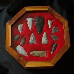 Beautiful display of Native American arrowhead collection